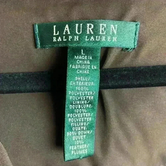 Lauren Ralph Lauren Size Large Down Puffer Jacket Chocolate Brown Full Zip Coat - Picture 4 of 8